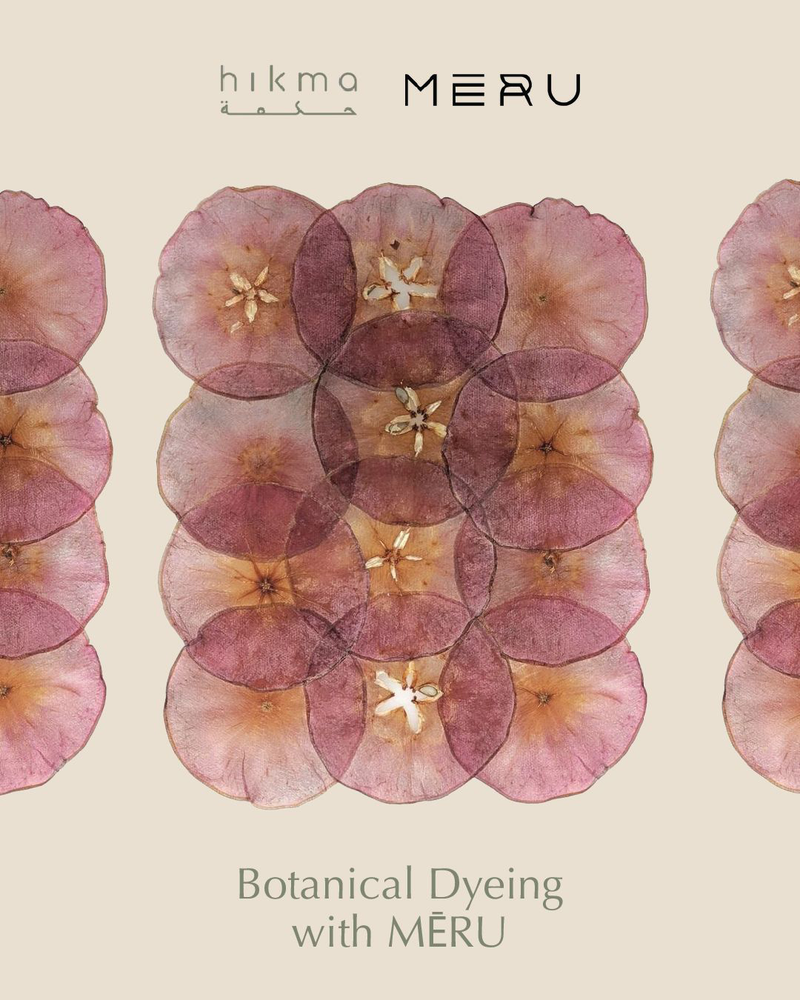 Poster for 'Botanical Dyeing with MERU' featuring 'hikmarituals' branding.
